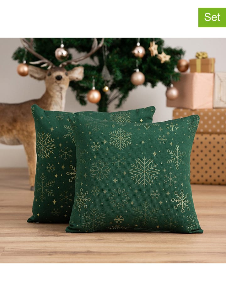 GAMUSI Poszewki (2 szt.) "Sparkle" w kolorze zielonym na poduszkę rozmiar: 45x45 cm