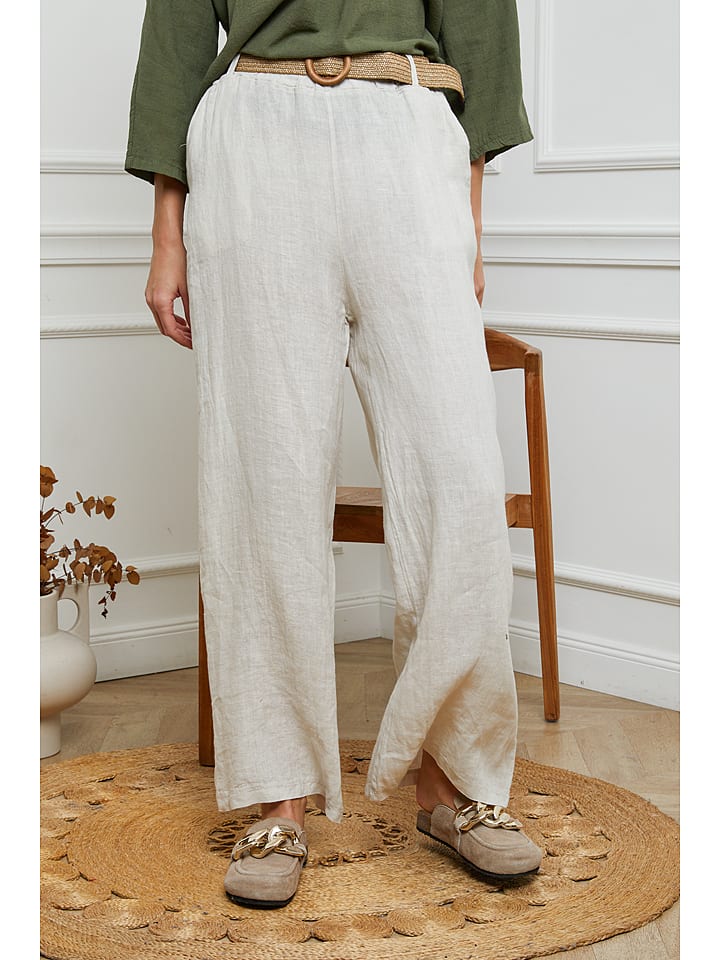 Joséfine Lniane spodnie w kolorze kremowym rozmiar: M
