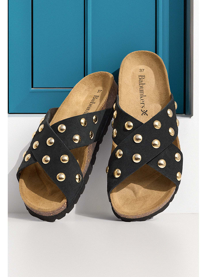 BABUNKERS Family Skórzane klapki w kolorze czarnym rozmiar: 39