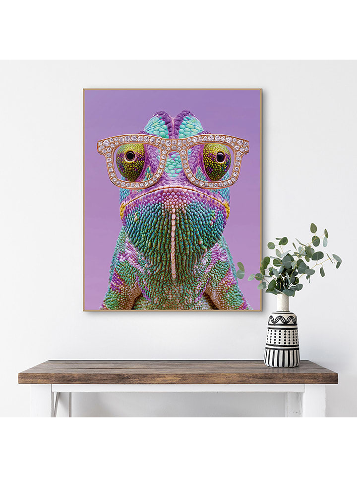 Orangewallz Druk artystyczny "Yellow Karma Chameleon" w ramce rozmiar: 40x50 cm