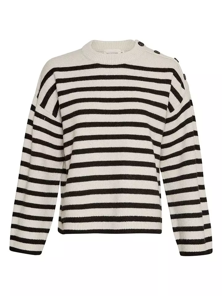 MOSS COPENHAGEN Sweter "Carina" w kolorze biało-czarnym rozmiar: M/L