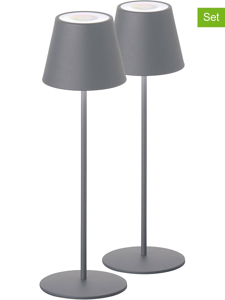 FH Lighting Lampy stołowe LED (2 szt.) "Cosenza" w kolorze szarym - wys. 38 x Ø 12 cm rozmiar: onesize