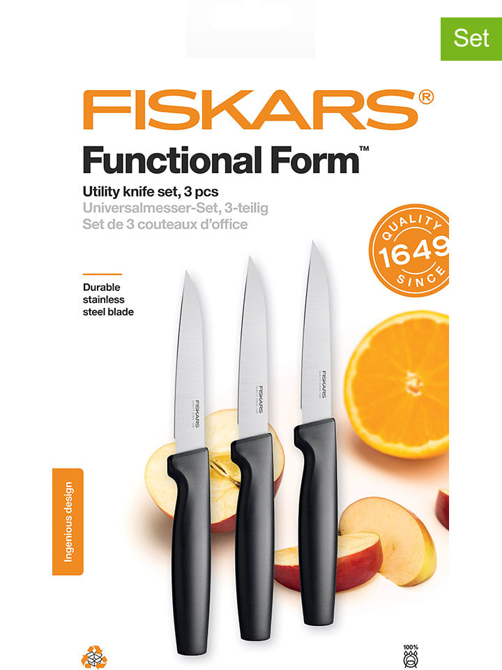 Fiskars Noże uniwersalne (3 szt.) "Functional Form" w kolorze srebrno-czarnym rozmiar: onesize