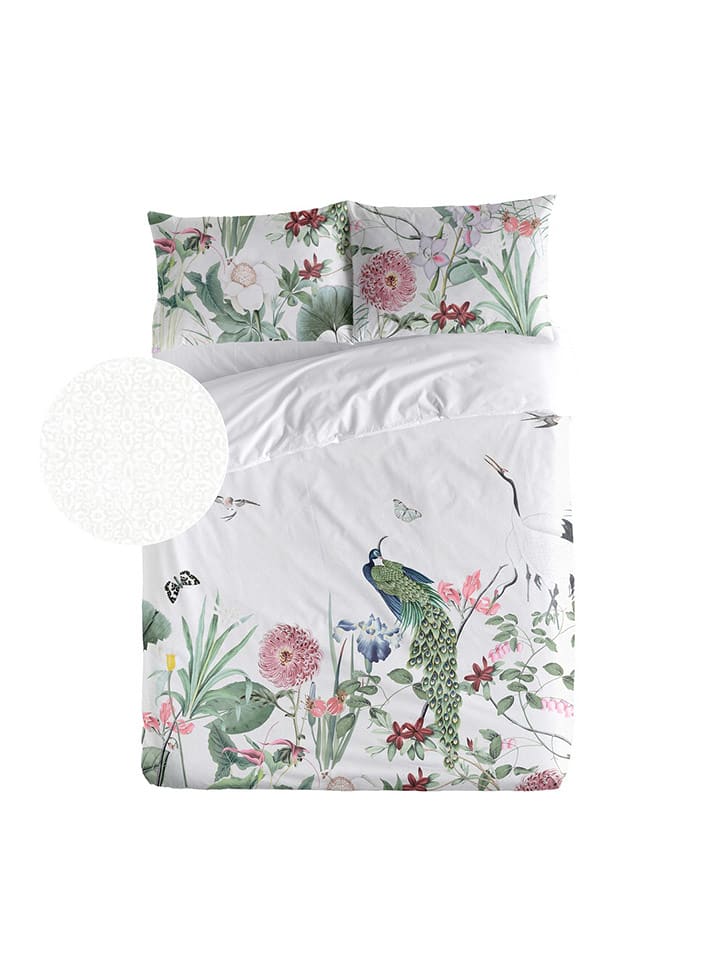 ethere Perkalowa poszwa "Bandai" w kolorze biało-zielonym na kołdrę rozmiar: 140x200 cm