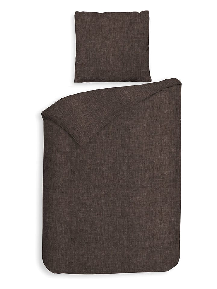HNL Komplet pościeli flanelowej "Franela" w kolorze brązowym rozmiar: 155x220 cm