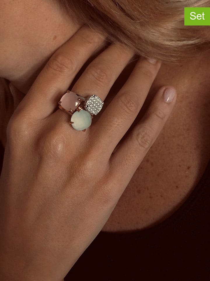 Les Petites Précieuses Pozłacane pierścionki (3 szt.) z kamieniami szlachetnymi rozmiar: 60