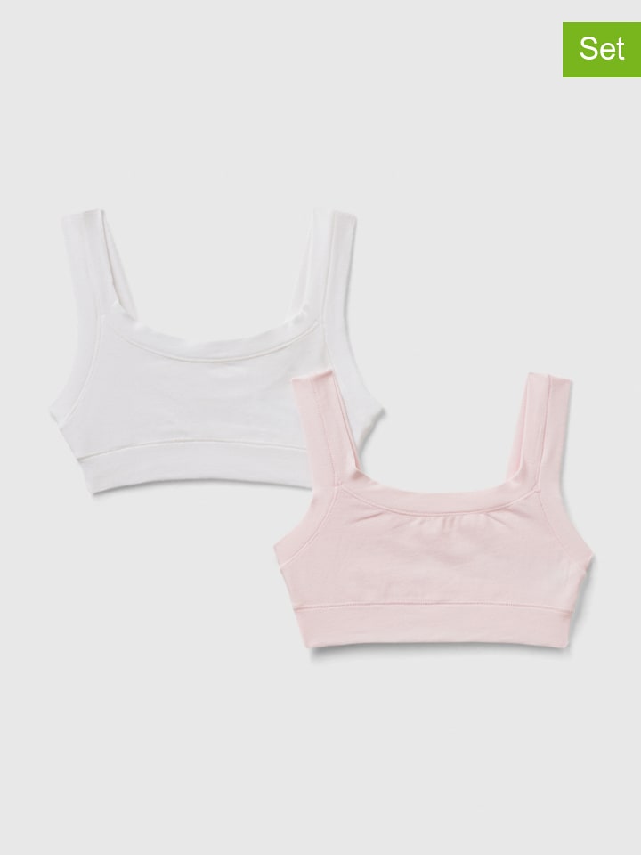 Benetton Topy (2 szt.) w kolorze biało-jasnoróżowym rozmiar: 130