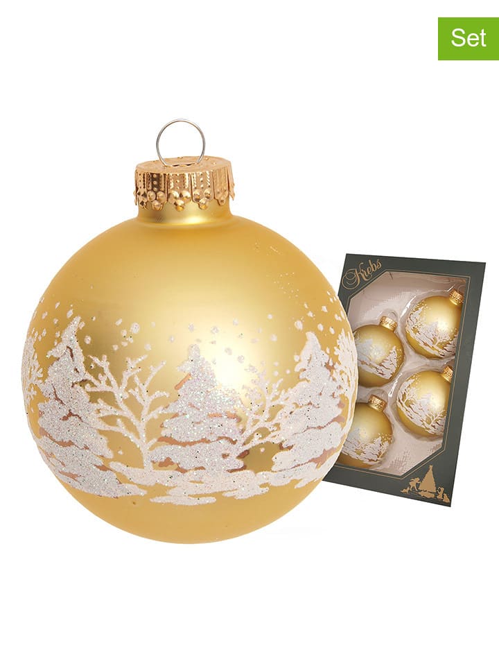 Krebs Glas Lauscha Bombki (4 szt.) w kolorze złotym - Ø 7 cm rozmiar: onesize