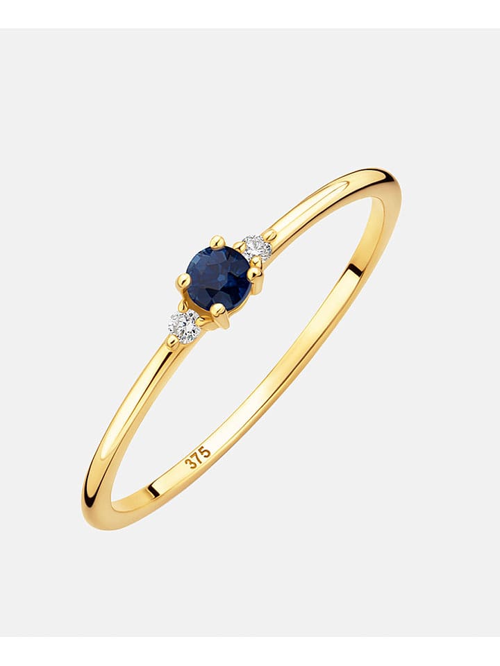 Revoni Złoty pierścionek z diamentami i szafirem rozmiar: 50
