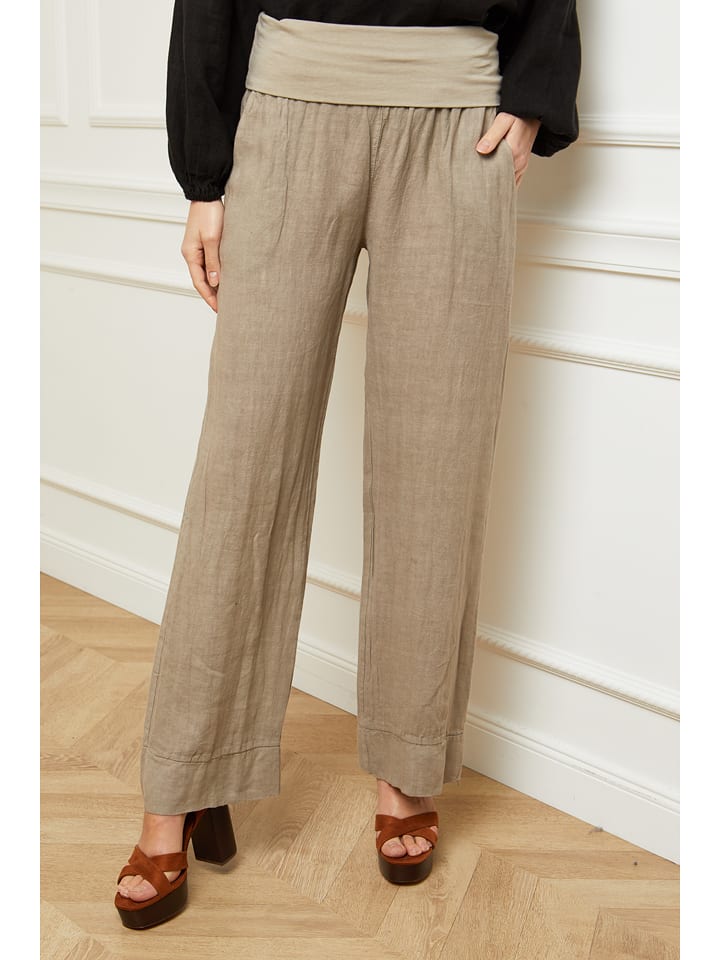 Fleur de Lin Lniane spodnie "Astrid" w kolorze szarobrązowym rozmiar: M