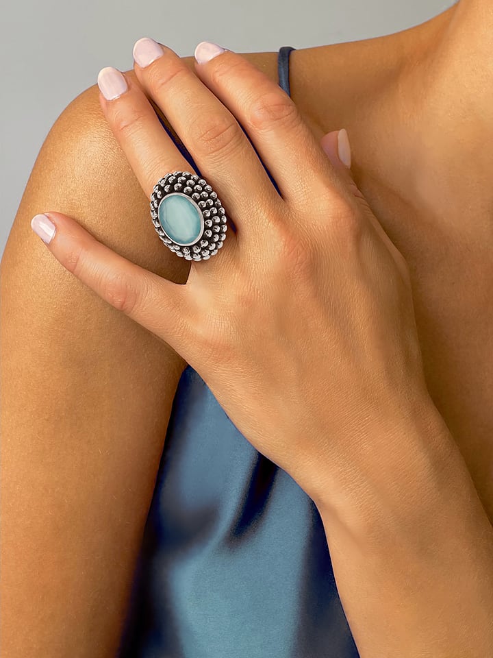 Les Petites Précieuses Srebrny pierścionek z chalcedonem rozmiar: 56