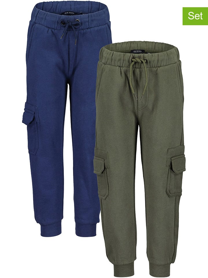Blue Seven Spodnie dresowe (2 szt.) w kolorze granatowo-oliwkowym rozmiar: 92