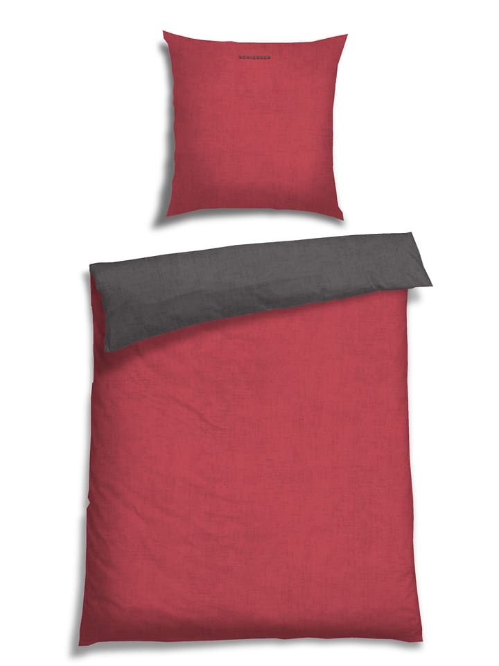 Schiesser Komplet pościeli flanelowej w kolorze czerwono-antracytowym rozmiar: 155x220 cm