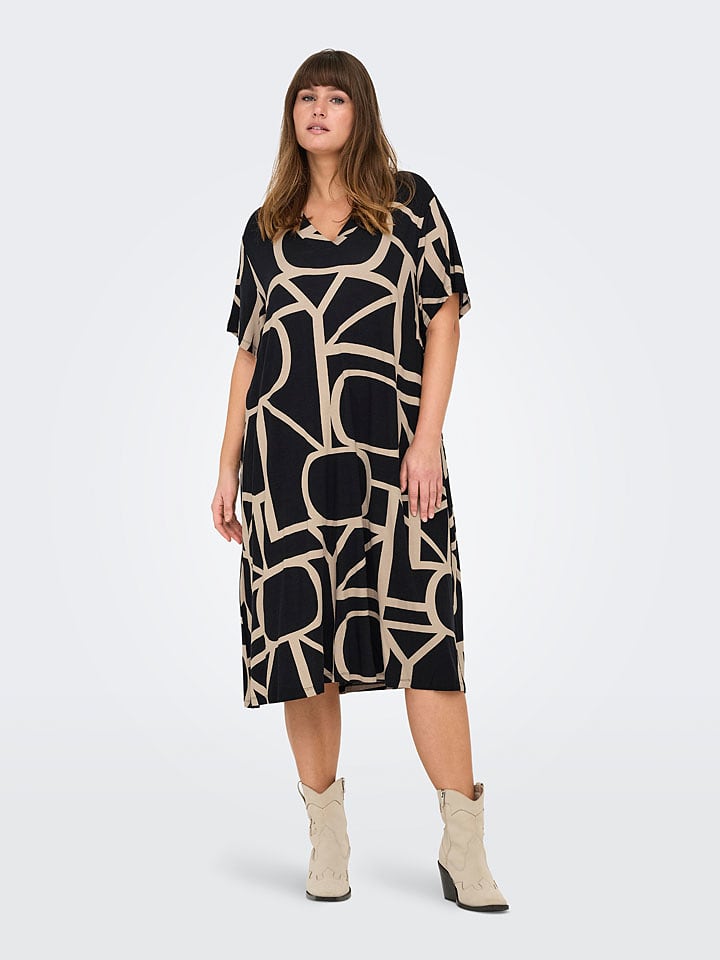 ONLY Carmakoma Sukienka w kolorze czarno-beżowym rozmiar: M-46/48