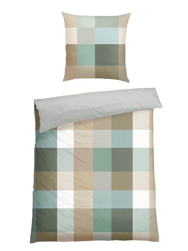 Schiesser Komplet pościeli flanelowej "Travis" w kolorze zielonym rozmiar: 155x220 cm