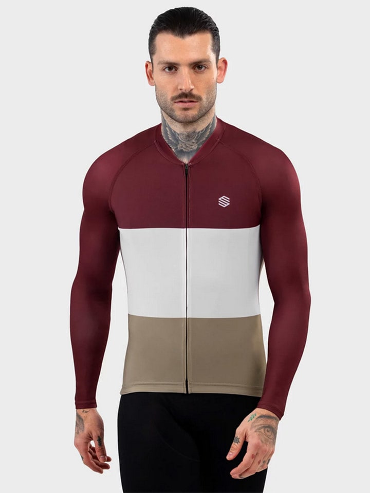 Siroko Koszulka kolarska "M2 Triplet" w kolorze biało-czerwono-beżowym rozmiar: L