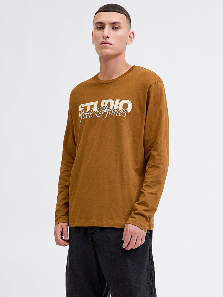 Jack & Jones Koszulka "Yuki" w kolorze jasnobrązowym rozmiar: S