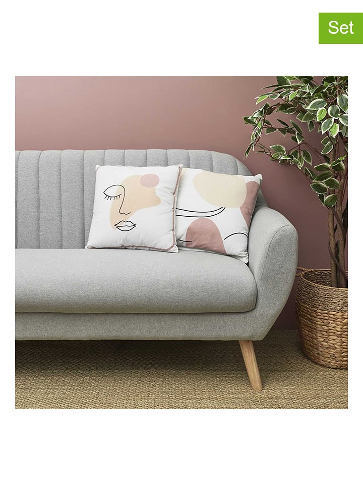 THE HOME DECO FACTORY Poduszki (2 szt.) "Poesie" w kolorze biało-jasnoróżowym - 40 x 40 cm rozmiar: onesize