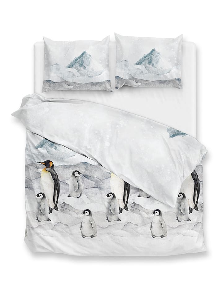 Zo!Home Komplet pościeli flanelowej "Frostine" w kolorze biało-błękitnym rozmiar: 135x200 cm