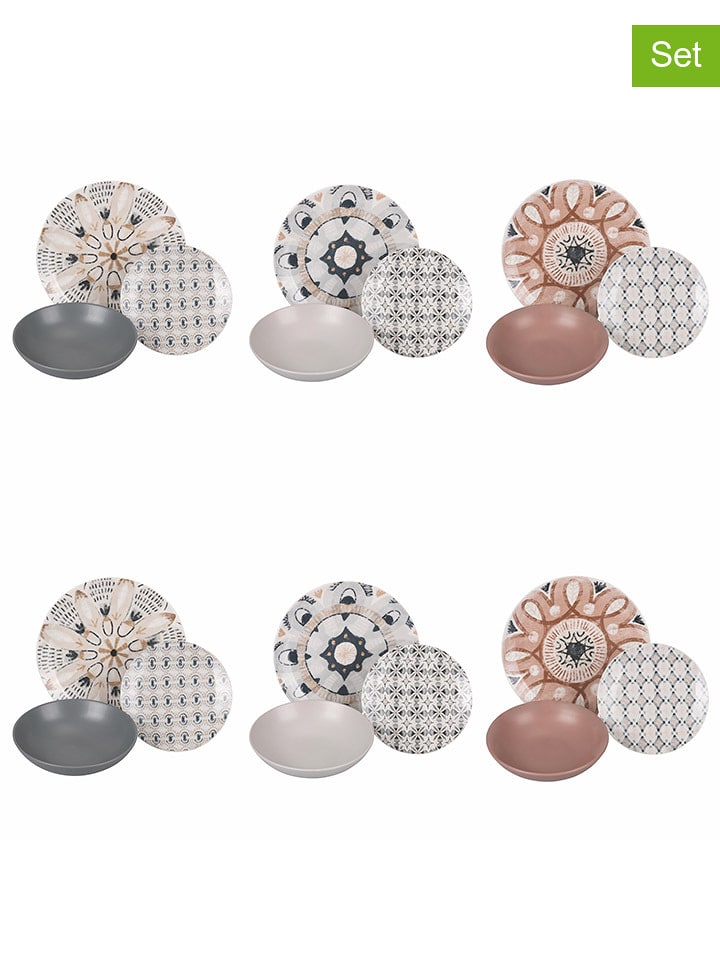 Villa d´Este 18-częściowy zestaw talerzy "Bohemian" w kolorze biało-szaro-jasnobrązowym rozmiar: onesize