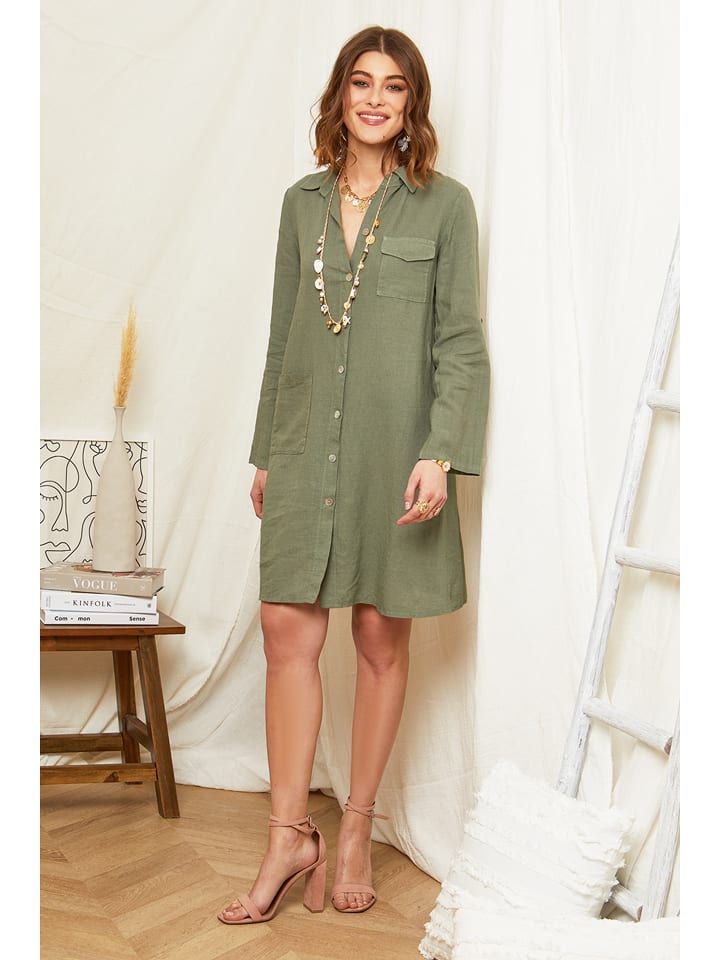 Rodier Lin Lniana sukienka w kolorze oliwkowym rozmiar: M/L