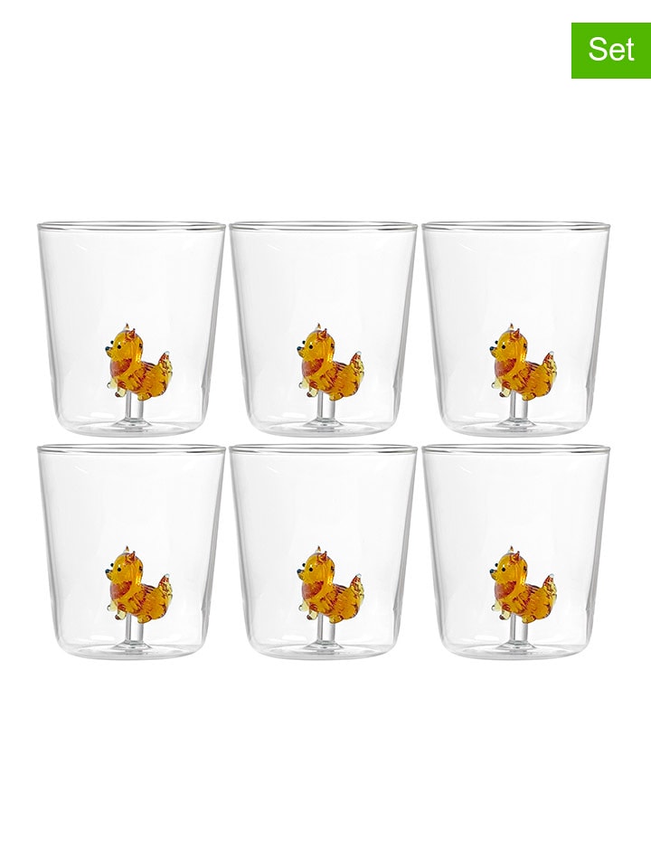 Onlylux Szklanki (6 szt.) "Pet Friends" w kolorze pomarańczowym - wys. 9,3 cm rozmiar: onesize