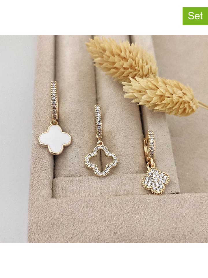 Nakkash Pozłacane kolczyki-kreole (3 szt.) z cyrkoniami i masą perłową rozmiar: onesize