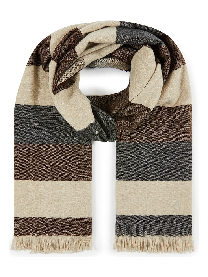 Lanerossi Wełniany szal w kolorze brązowo-beżowym z dodatkiem kaszmiru - 200 x 60 cm rozmiar: onesize
