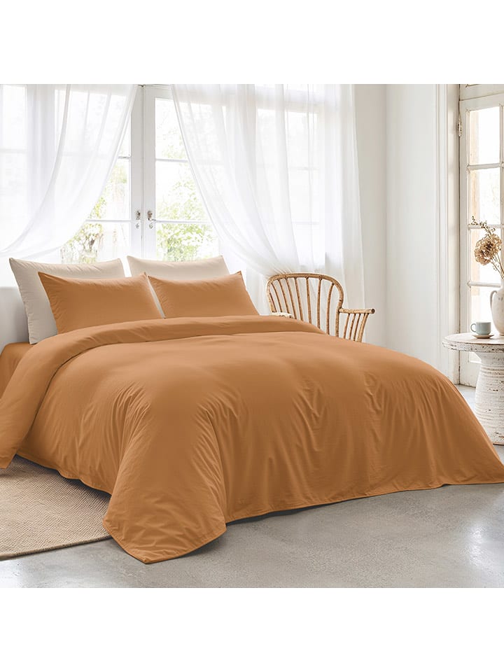 ethere Perkalowa poszwa "Sakura" w kolorze musztardowym na kołdrę rozmiar: 200x200 cm