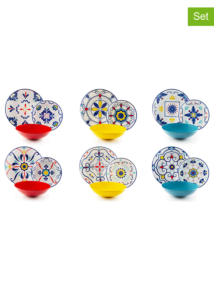 Trendy Kitchen by EXCÉLSA 18-częściowy zestaw talerzy "Vietri color" ze wzorem rozmiar: onesize