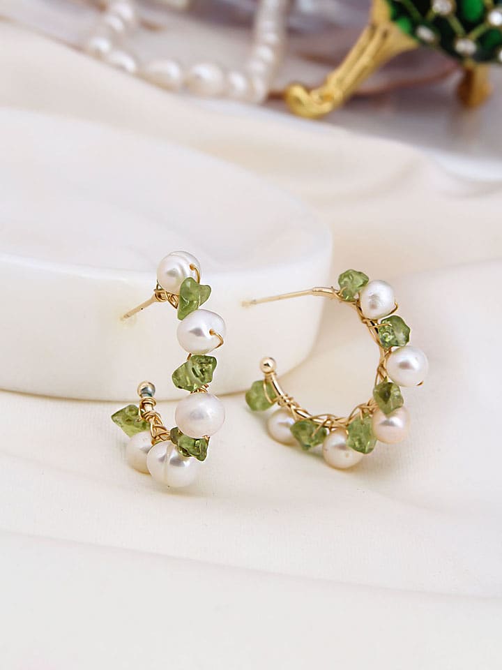 Pierres de Jade Pozłacane kolczyki-półkreole z perłami i agatami rozmiar: onesize