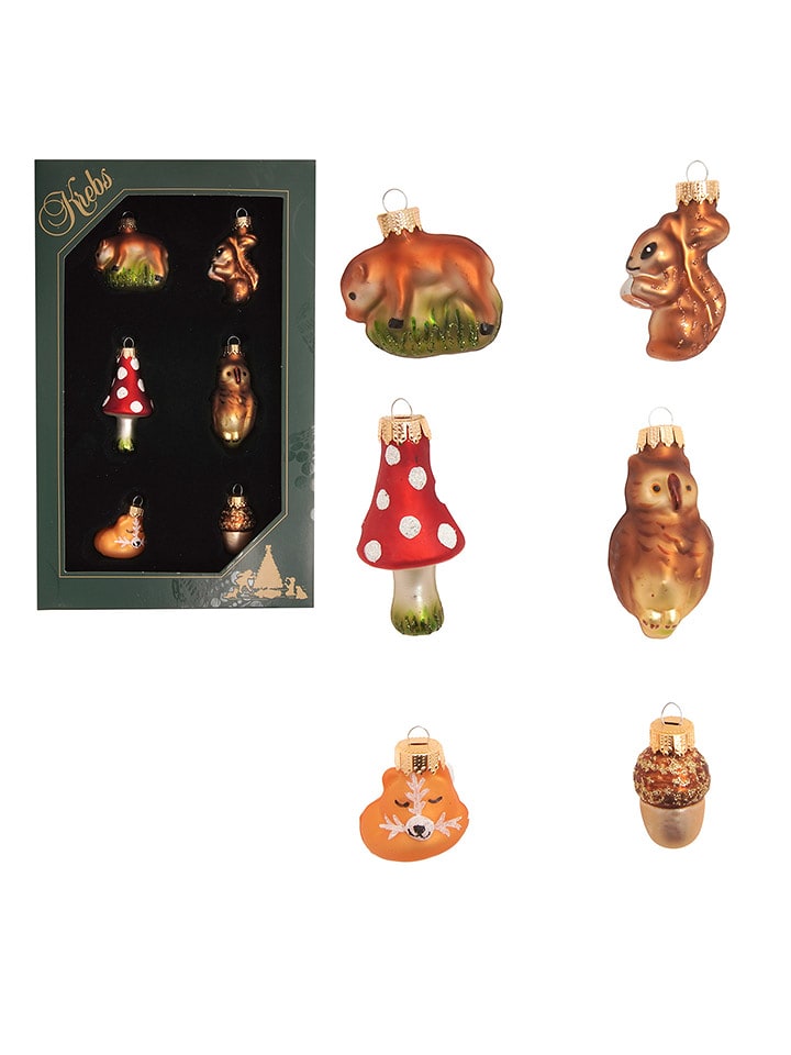 Krebs Glas Lauscha Ozdoby choinkowe (6 szt.) ze wzorem - wys. 5 cm rozmiar: onesize