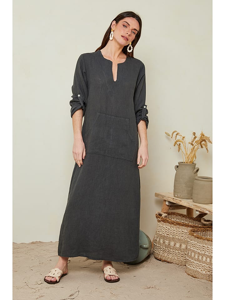 Le Monde du Lin Lniana sukienka w kolorze antracytowym rozmiar: 40/42