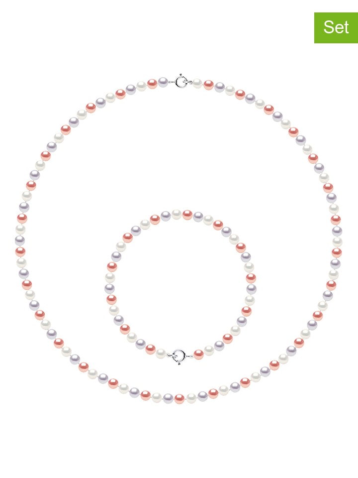 Pearline 2-częściowy zestaw biżuterii z perłami w różnych kolorach rozmiar: onesize