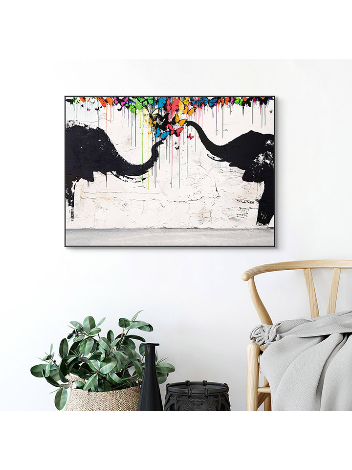 Orangewallz Druk artystyczny "Elephant Butterflies" w ramce rozmiar: 50x70 cm