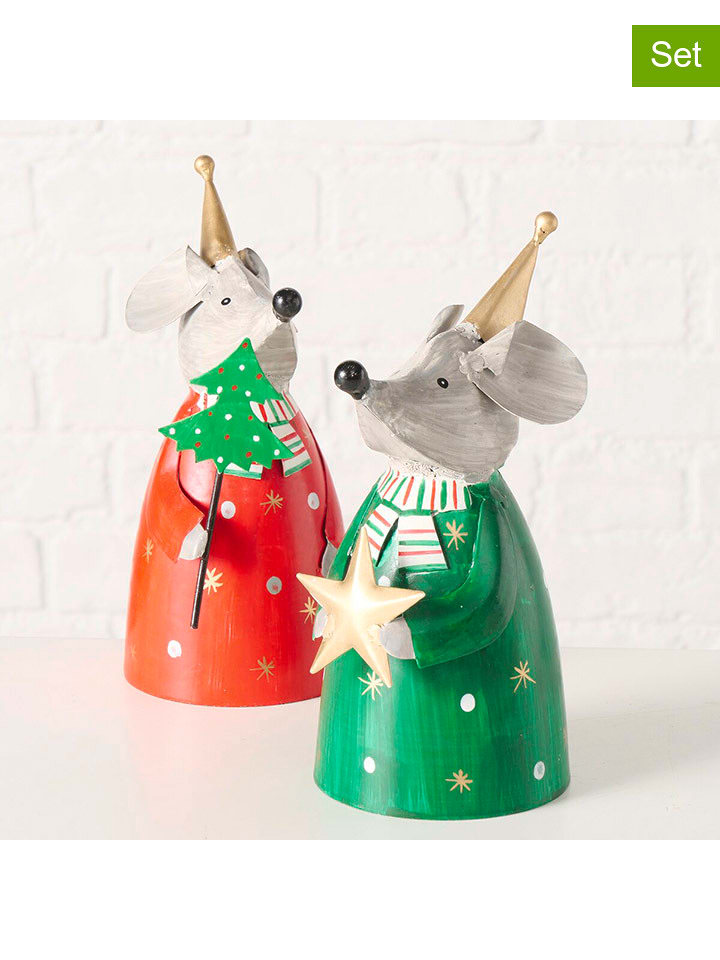 Boltze Figurki dekoracyjne (2 szt.) "Loris" w kolorze zielono-czerwonym - wys. 22 cm rozmiar: onesize