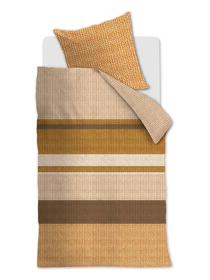 Beddinghouse Komplet pościeli satynowej "Darren" w kolorze beżowo-jasnobrązowym rozmiar: 155x220 cm