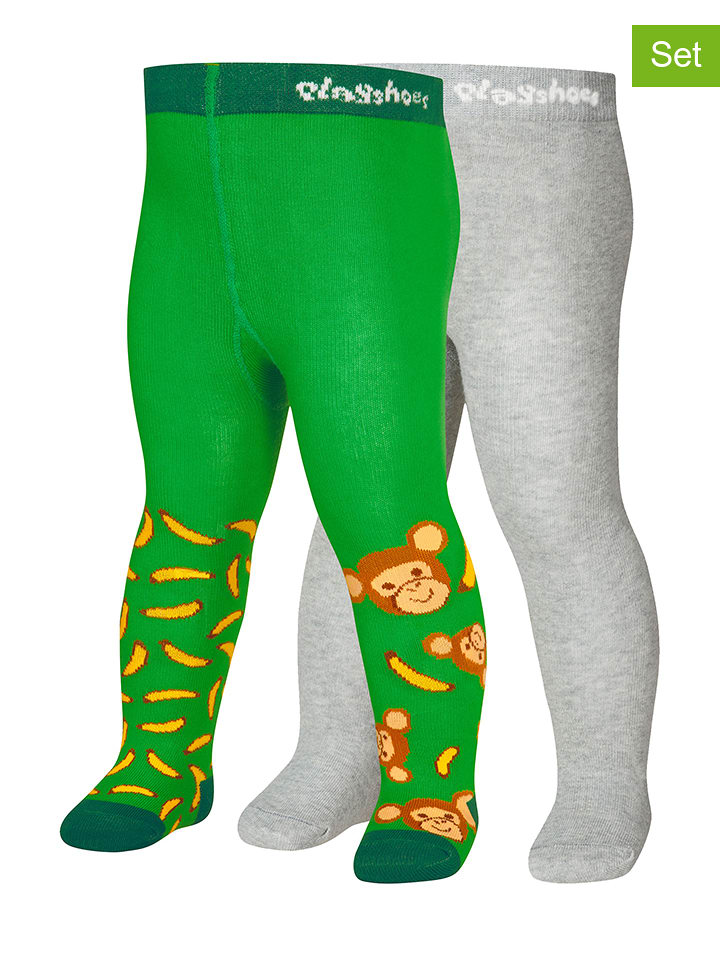Playshoes Rajstopy (2 pary) w kolorze zielonym i szarym rozmiar: 110/116