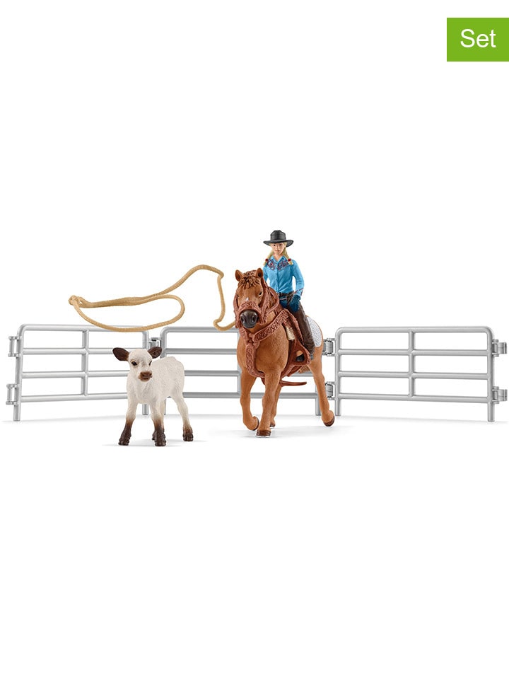 Schleich 9-częściowy zestaw "Team Roping with Cowgirl" do zabawy - 3+ rozmiar: onesize