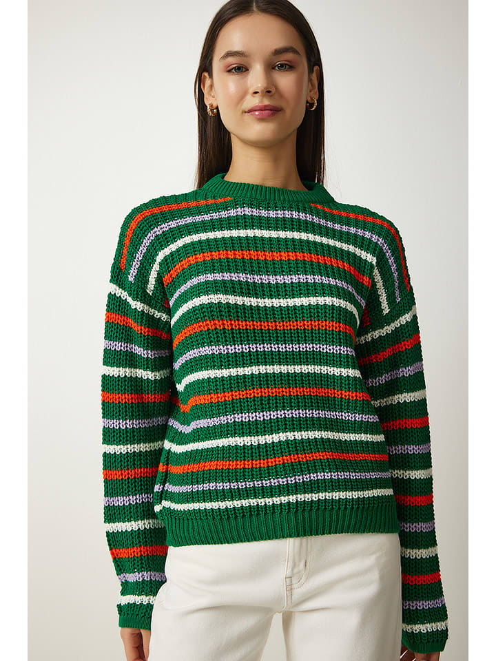 Happiness Istanbul Sweter w kolorze zielono-biało-pomarańczowym rozmiar: onesize