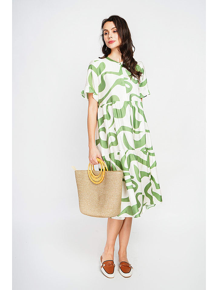 Le Jardin du Lin Sukienka w kolorze biało-jasnozielonym rozmiar: 36