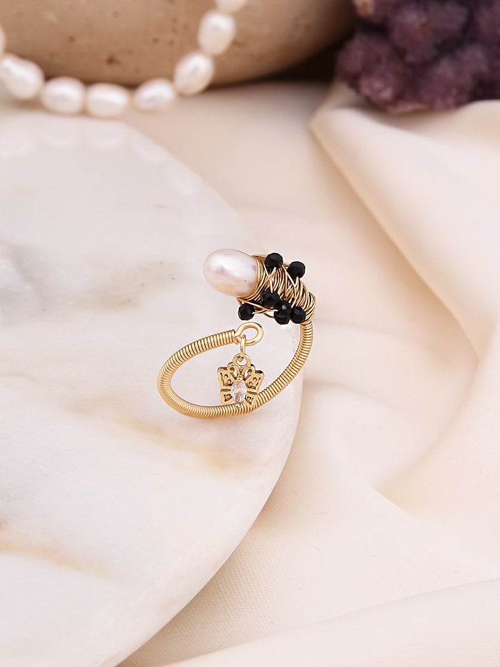 Pierres de Jade Pozłacany pierścionek z perłą i kamieniami szlachetnymi rozmiar: onesize