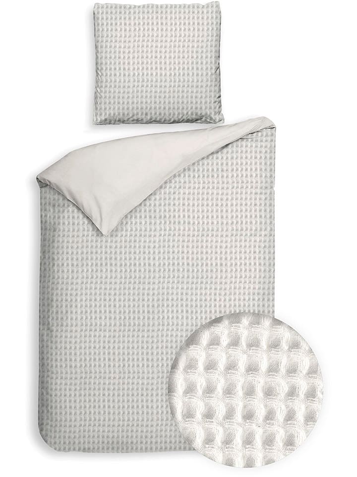 Heckett Lane Komplet pościeli perkalowej "Vafala" w kolorze kremowym rozmiar: 135x200 cm