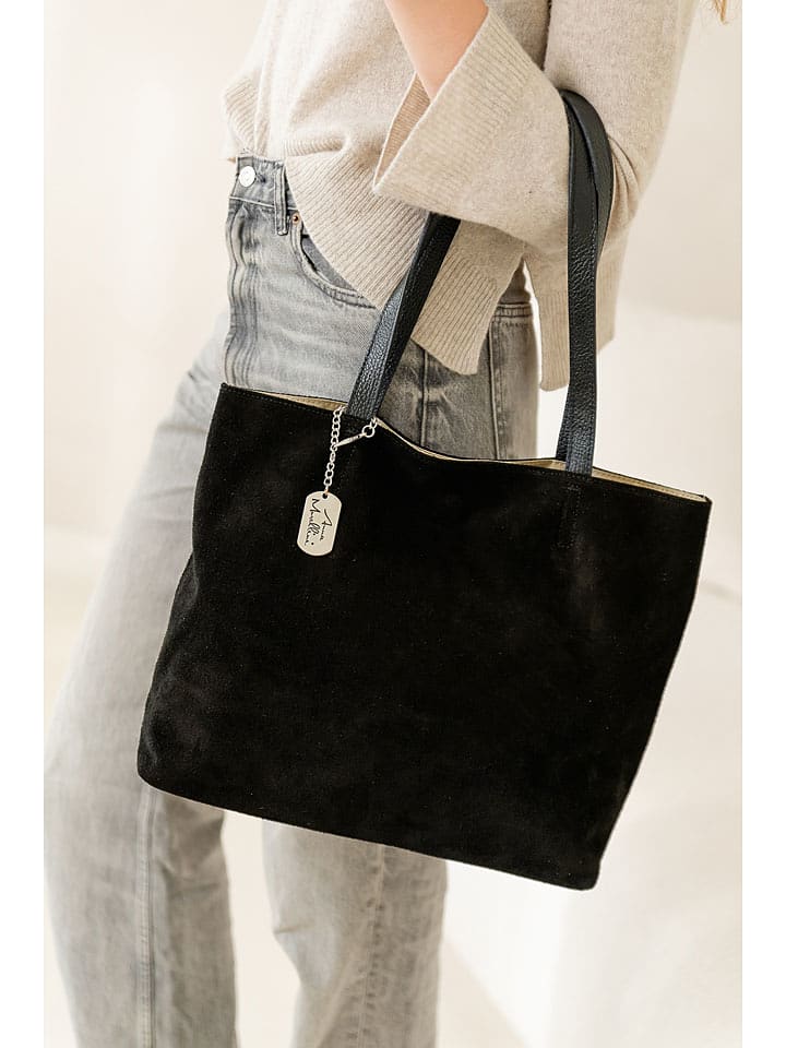 Anna Morellini Skórzana torebka "Fiorisa" w kolorze czarnym - 34 x 30 x 14 cm rozmiar: onesize