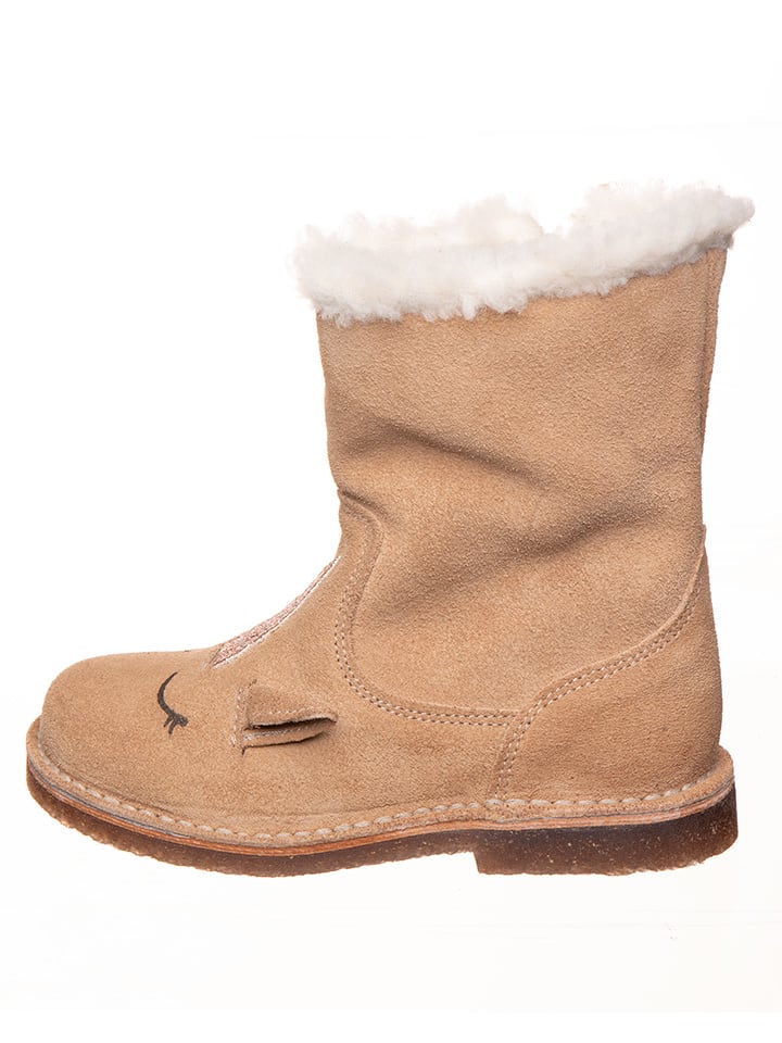 kmins Skórzane kozaki zimowe w kolorze beżowym rozmiar: 28