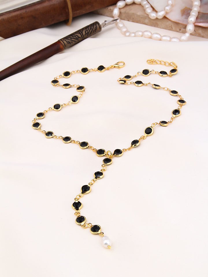 Pierres de Jade Pozłacany naszyjnik z elementami ozdobnymi - dł. 55 cm rozmiar: onesize