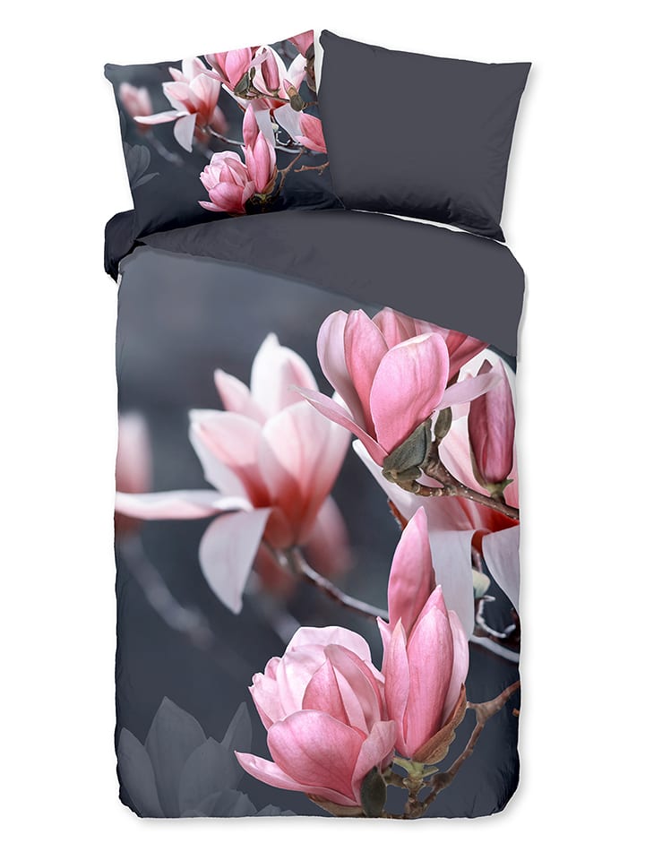 Pure Komplet pościeli "Macy" w kolorze antracytowo-jasnoróżowym z mikrofibry rozmiar: 140x220 cm