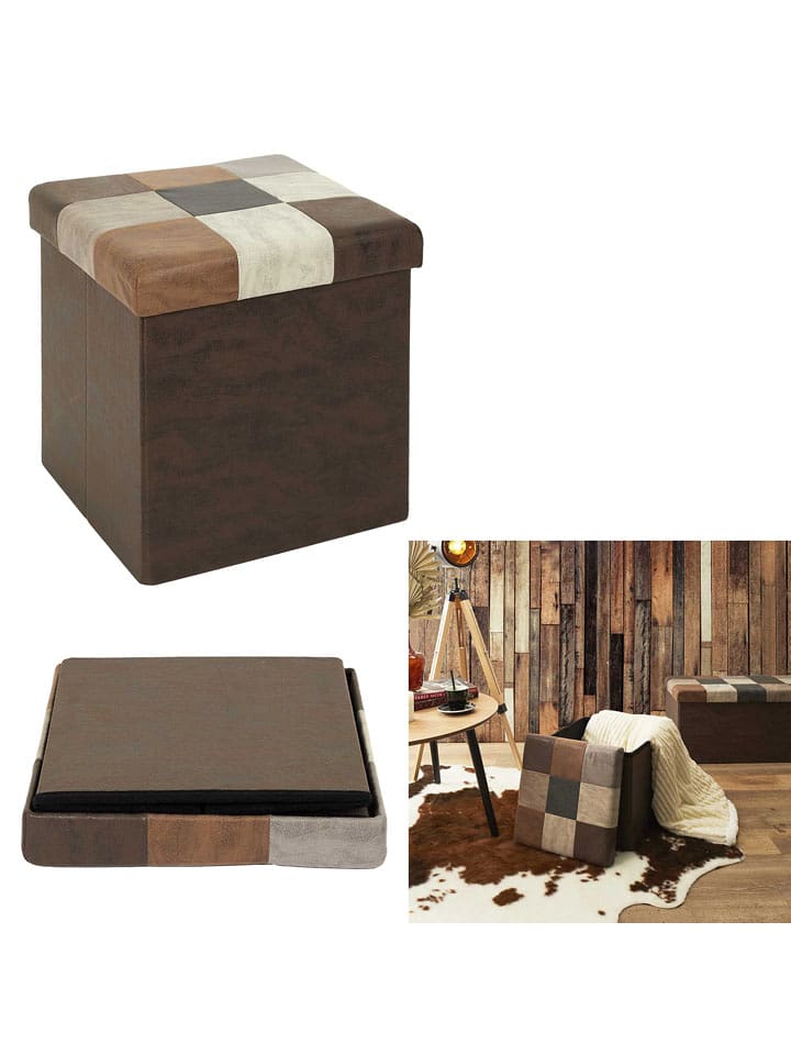 THE HOME DECO FACTORY Hocker w kolorze brązowo-beżowym ze schowkiem - 38 x 38 x 38 cm rozmiar: onesize