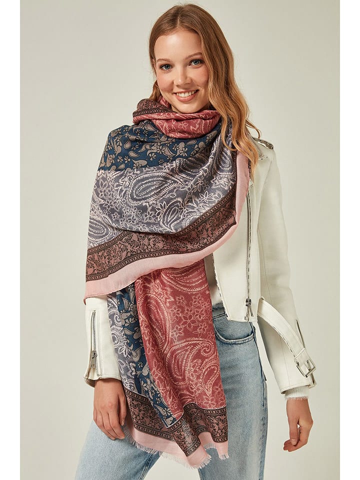 Lucky Bees Szal w kolorze jasnoróżowo-granatowym - 180 x 90 cm rozmiar: onesize