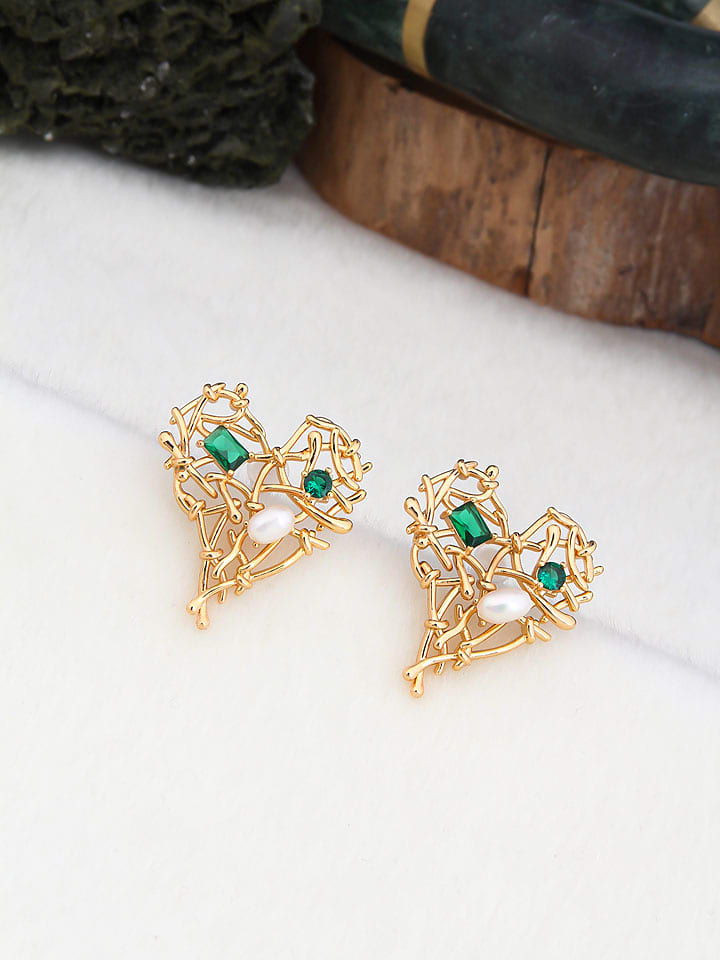 Pierres de Jade Pozłacane kolczyki-wkrętki z perłami i cyrkoniami rozmiar: onesize